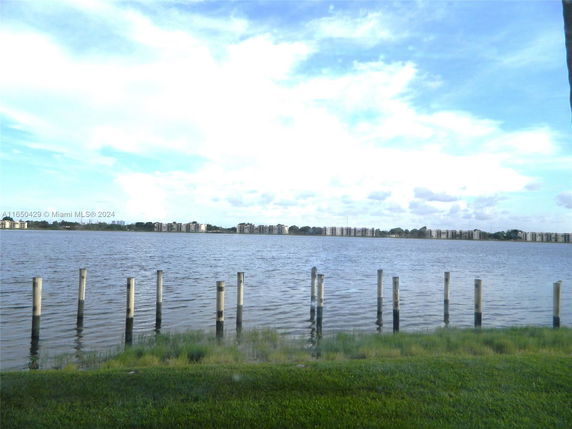 Scenic view of waterfront area with distant buildings across the water.