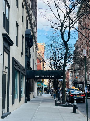 Street view showing the front facade of a multi-story building named 'The Fitzgerald'.