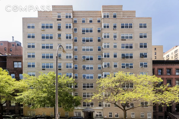 Front view of a multi-story apartment building.