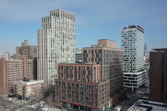 View of multiple modern high-rise buildings in an urban area.