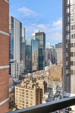 Urban landscape view with multiple high-rise buildings in a city.