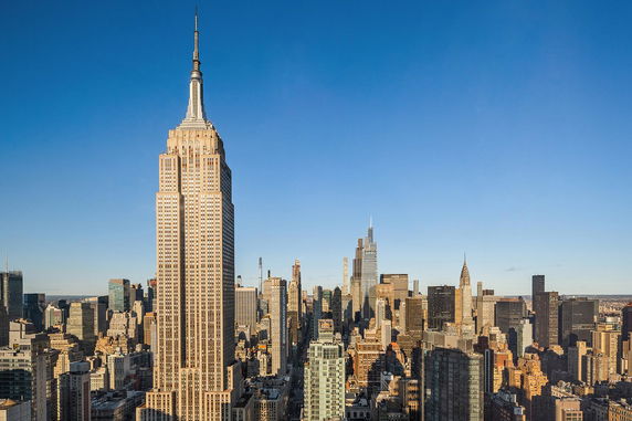 Skyline view of a city with tall skyscrapers