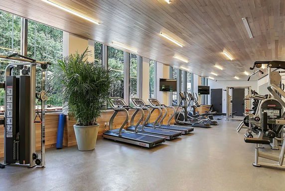 Interior view of a gym with treadmills and exercise equipment.