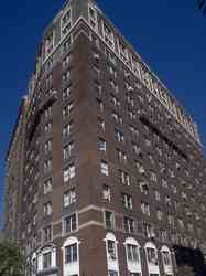 Front view of a multi-story brick building