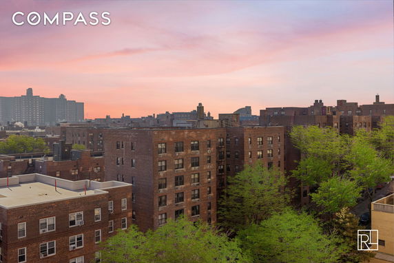 Panoramic view of residential buildings during sunset.