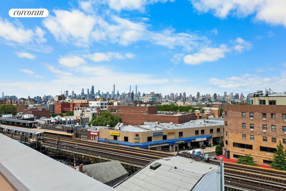Panoramic view showing cityscape with buildings and skyline in the background.