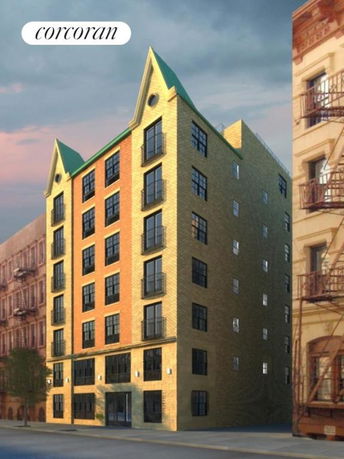 Front view of a multi-story residential building with a green roof.